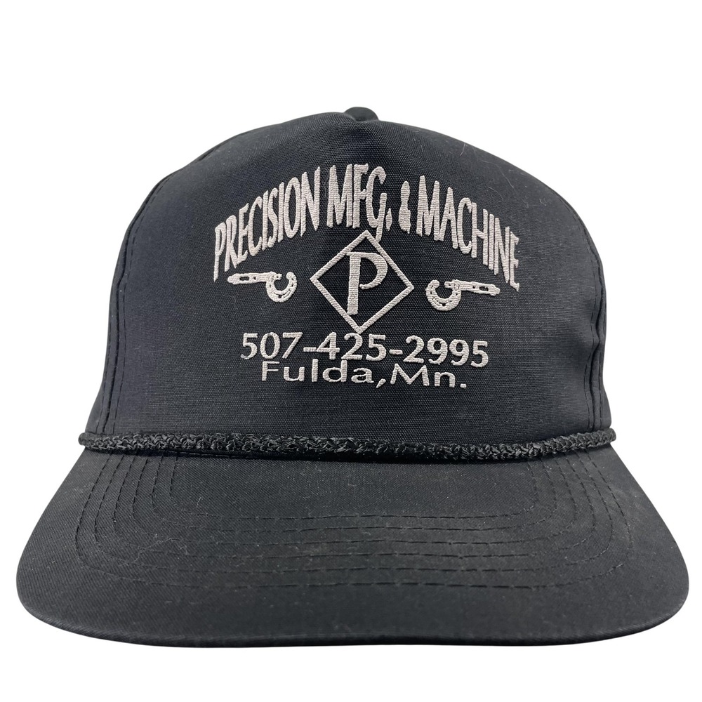 YoungAn Precision Mfg Machine Hat Cap Snap Back One Size Mens Black Rope VTG 80s